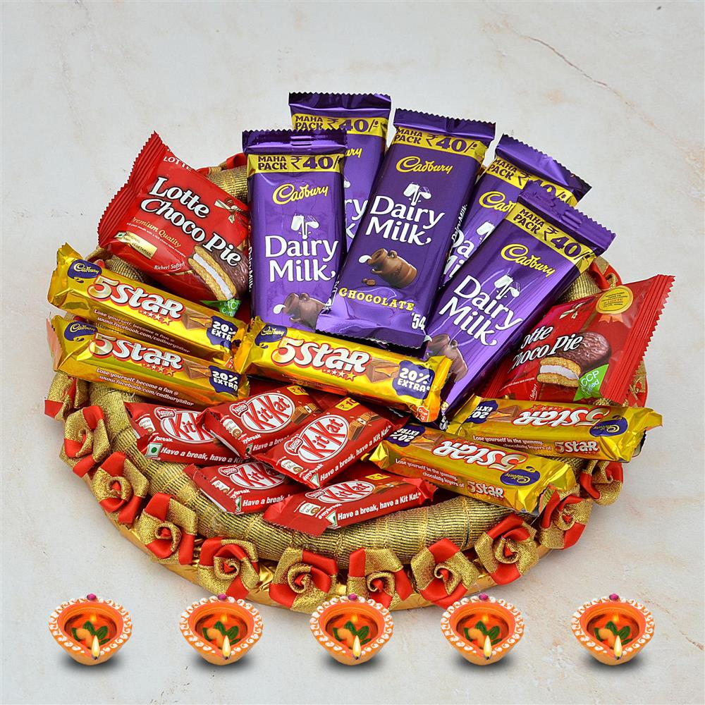 Diwali Chocolate Thali Dairy Milk, Kit Kat & Five Star in a Thali