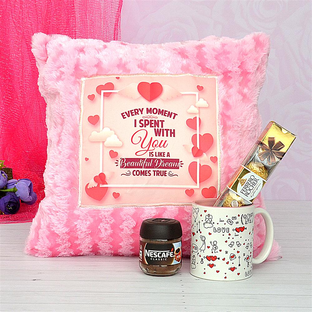Pillow, Mug with Coffee & Chocolates