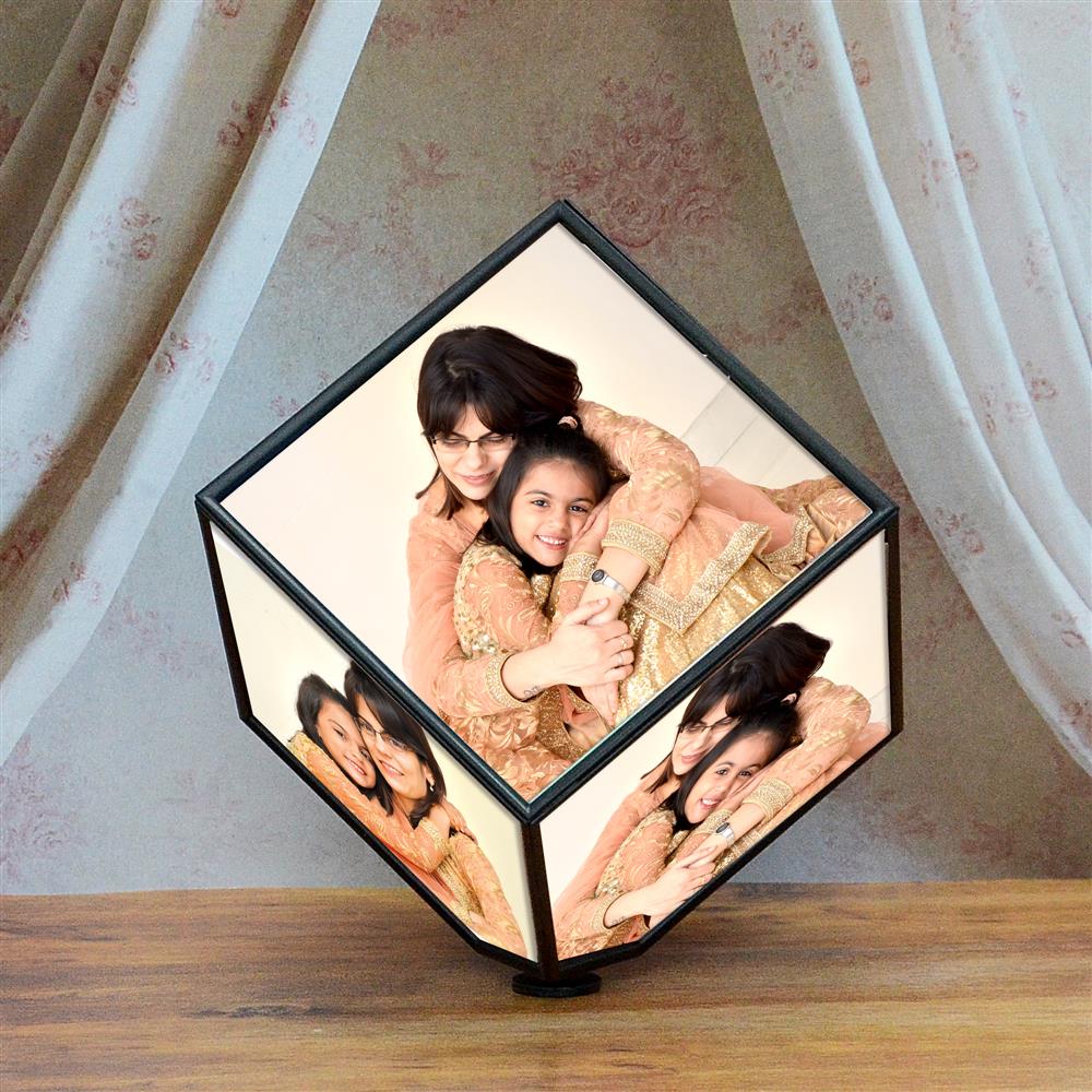 Personalized White Rotating Photo Cube, Gifts for Mother