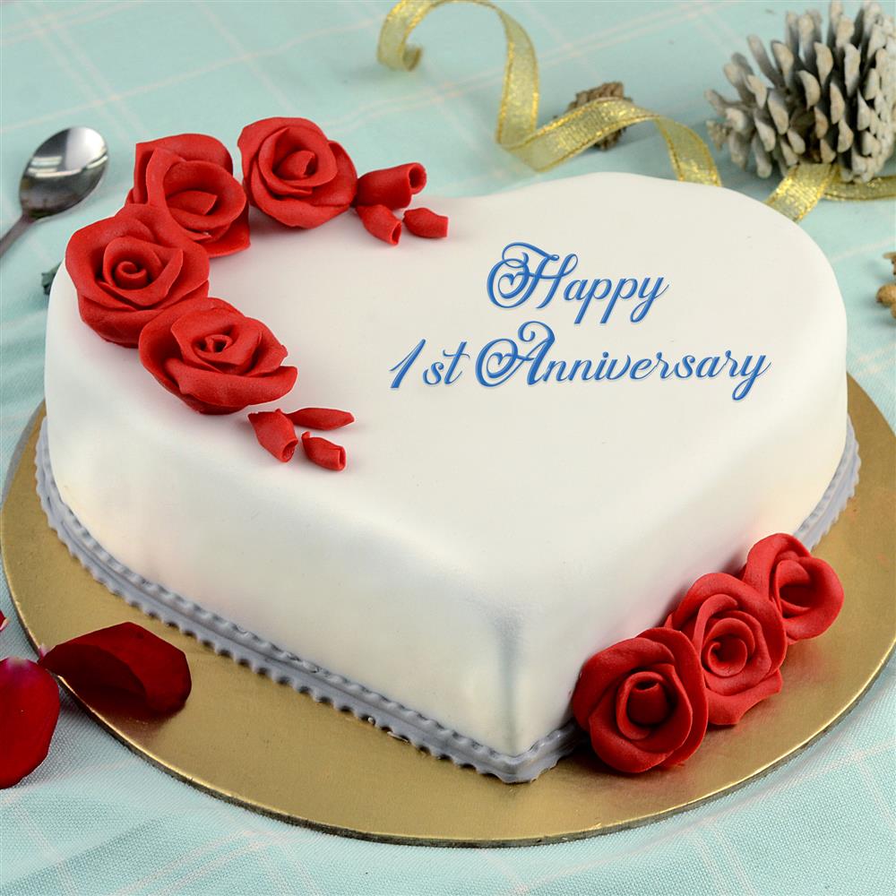 1st Anniversary Heart Shape Fondant Cake