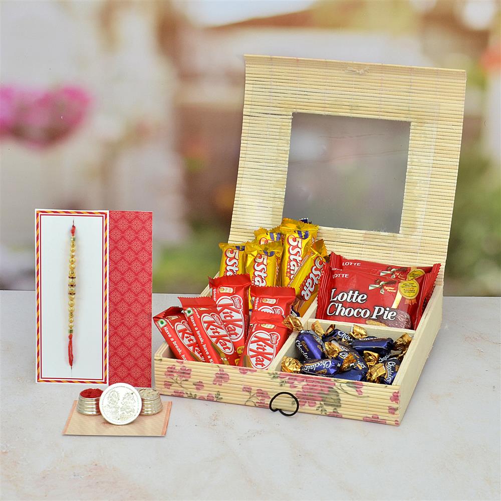 Cute Chocolate Hamper Box With Rakhi Chocolates on Rakhi