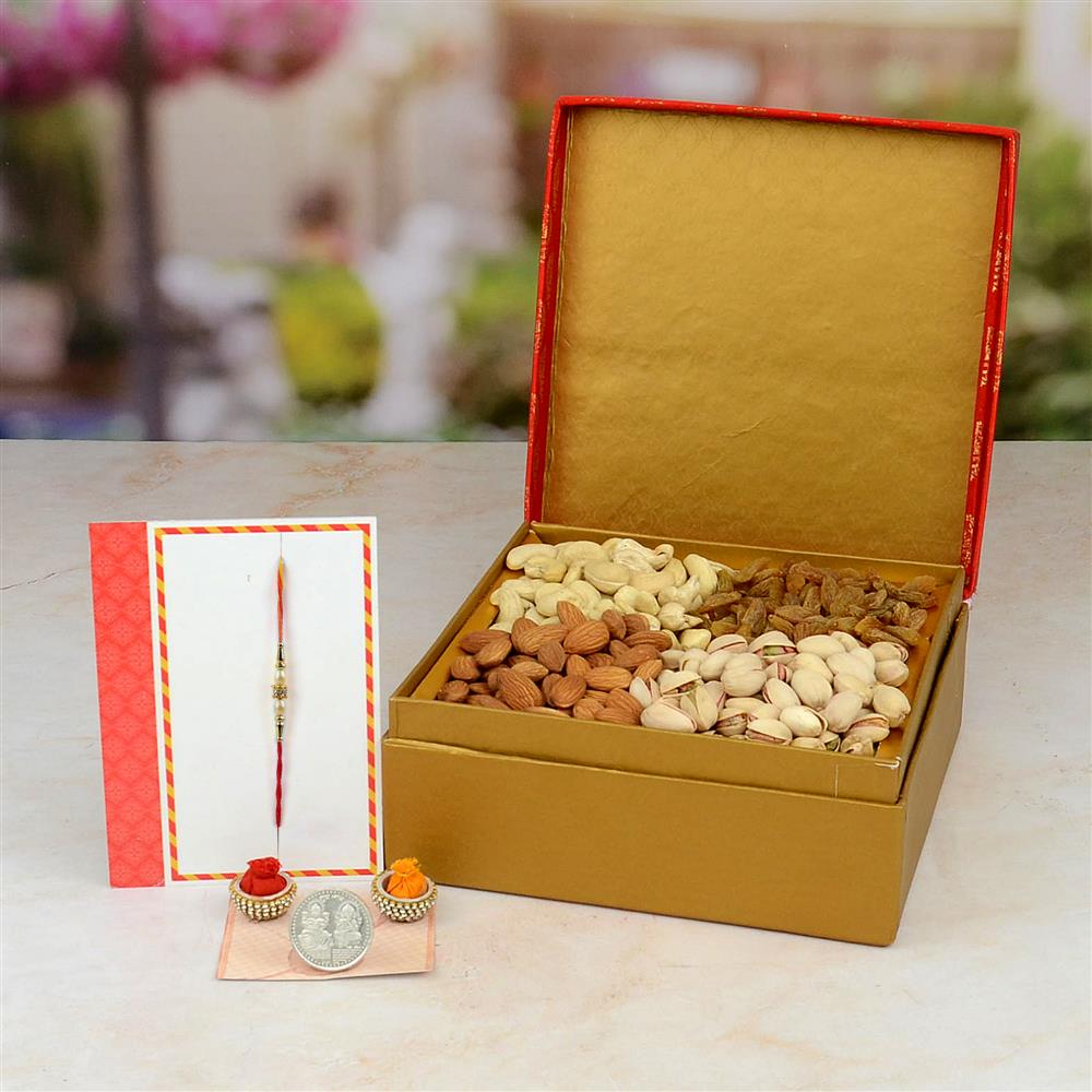 Mixed Assortment of Dry Fruits Box With Rakhi Dryfruit Hampers