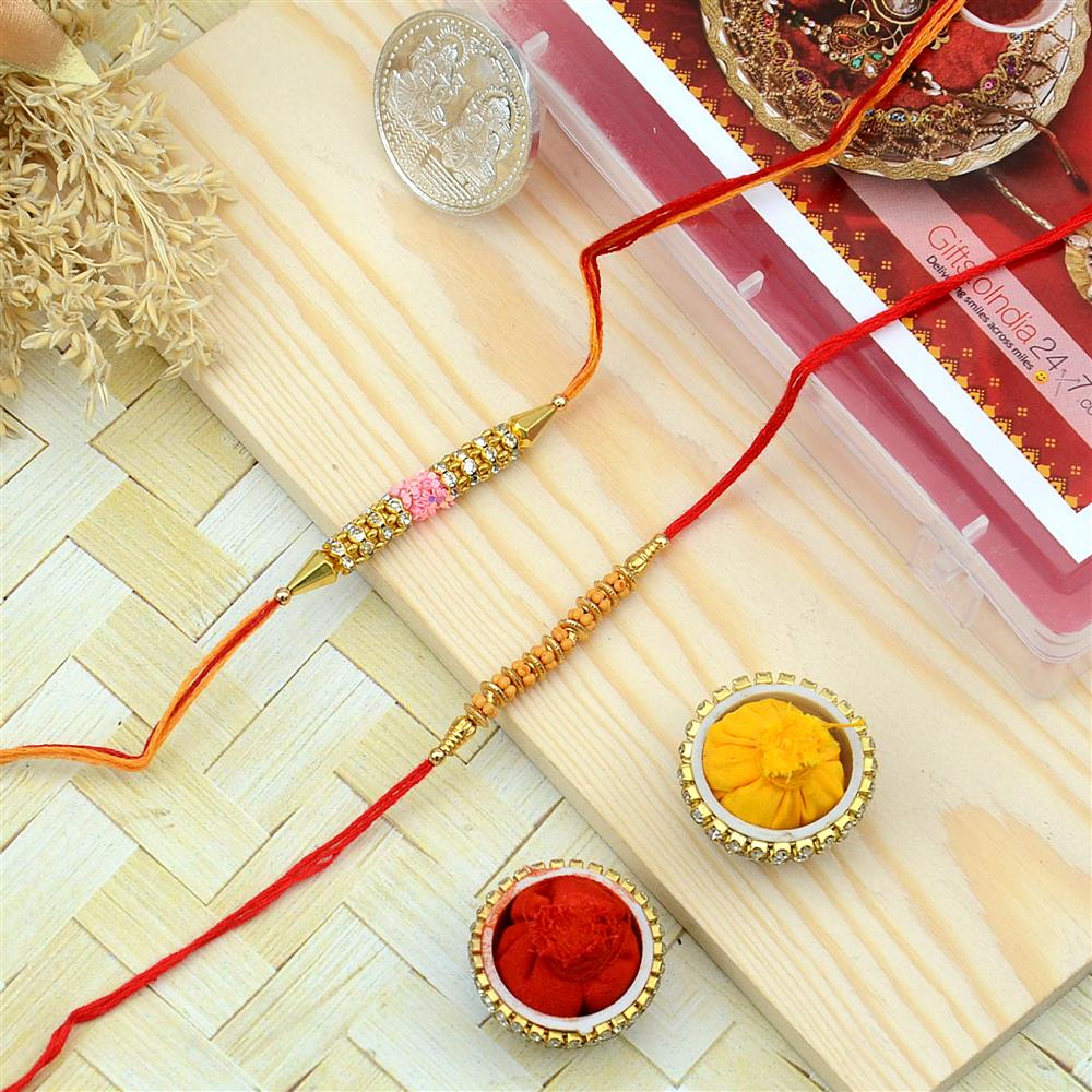 Pink Sequence and Simple Beads Set Rakhi Sets Brother