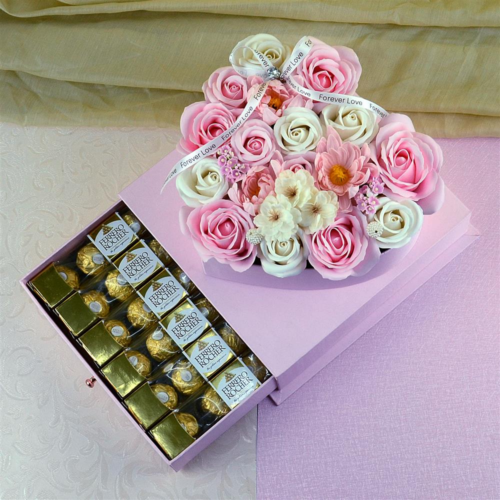 Scented Flower Bouquet Box & Chocolates Valentine Chocolates