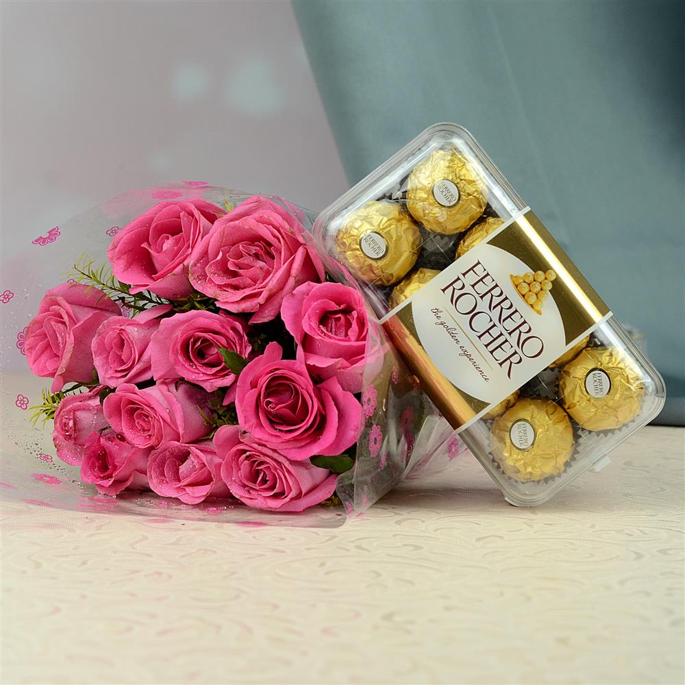 Pink Rose Bouquet with Ferrero Rocher, Gifts for Him