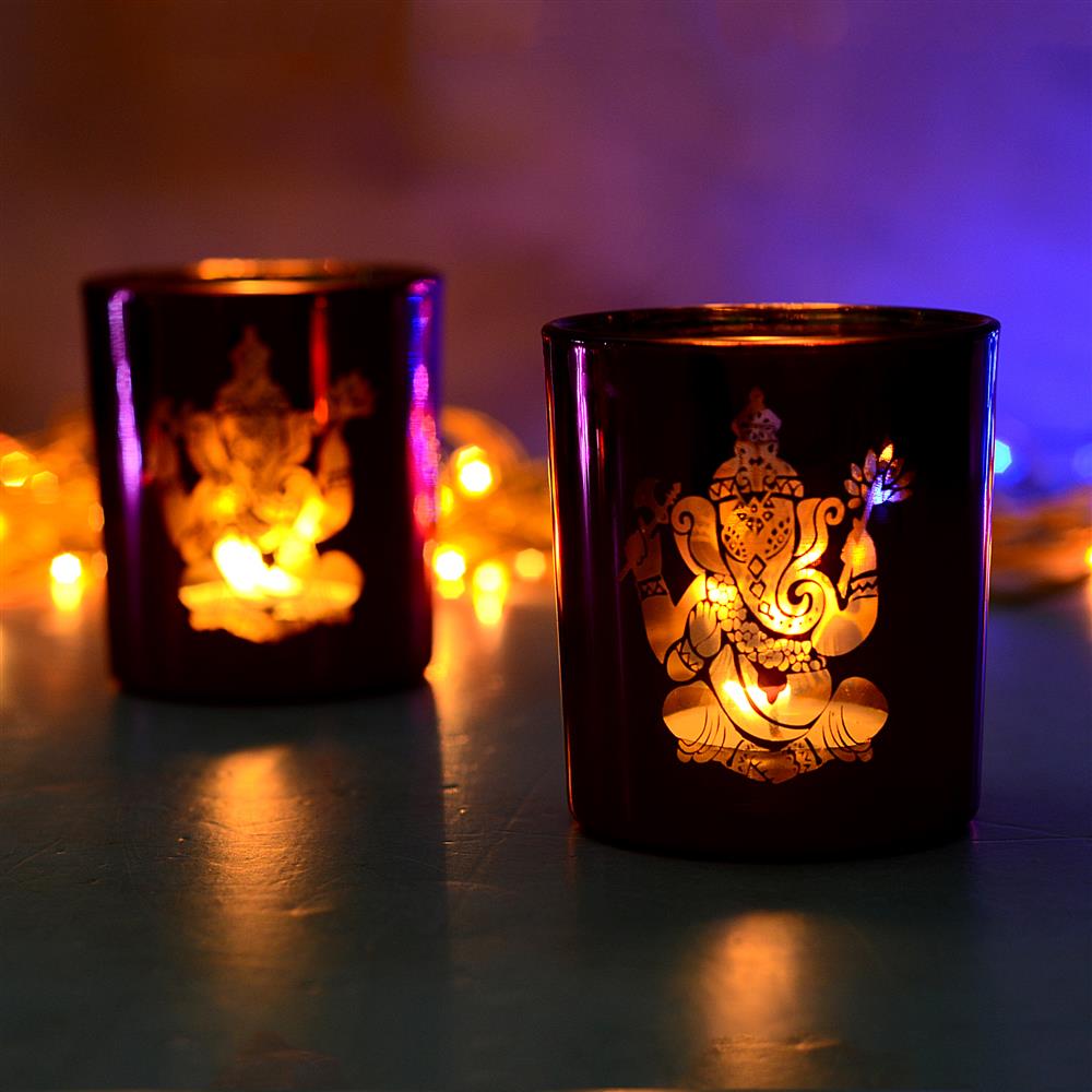 Glass Ganesh Candle Holder