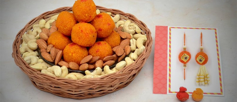 Basket of Ladoo Kaju Rakhi Lumba Basket of Ladoo Kaju Rakhi Lumba