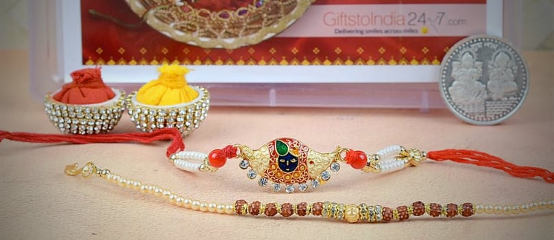 Krishna Peacock Rudraksh Rakhi Krishna Peacock Rudraksh Rakhi