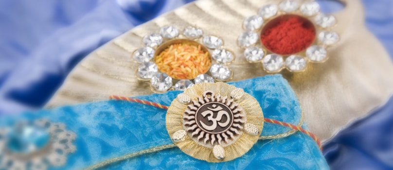 Om Blue Leaf Tray Rakhi 2019 Om Blue Leaf Tray Rakhi 2019