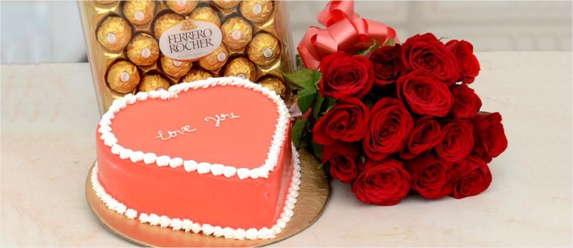 Gift Flowers & Cake on Valentine's Day