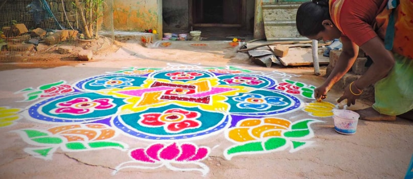 Abstract Lotus Rangoli Making Abstract Lotus Rangoli Making