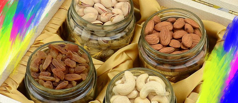 Dry Fruits and Silver Puja Items for Holi as Gifts to India