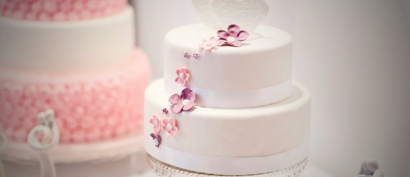 Pink Petal White Two Tiered Cake Pink Petal White Two Tiered Cake