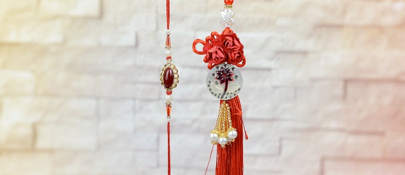 Red Stone Rakhi Liumba Set Red Stone Rakhi Liumba Set